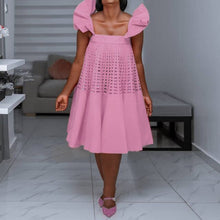 Load image into Gallery viewer, Cute Women Summer Spaghetti Strap Dress Lotus Plaid Stitching Casual Loose Dress Kawaii Girls White Pink Party Streetwear 2021