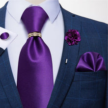 Load image into Gallery viewer, 8cm Men Silk Tie White Solid Necktie Men's Formal Wedding Party Ties Cufflinks Hanky Flower Brooch Set Men Gift Corbatas DiBanGu