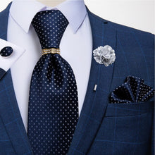 Load image into Gallery viewer, 8cm Men Silk Tie White Solid Necktie Men's Formal Wedding Party Ties Cufflinks Hanky Flower Brooch Set Men Gift Corbatas DiBanGu