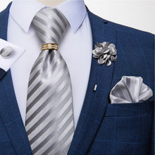 Load image into Gallery viewer, 8cm Men Silk Tie White Solid Necktie Men's Formal Wedding Party Ties Cufflinks Hanky Flower Brooch Set Men Gift Corbatas DiBanGu