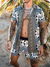 Load image into Gallery viewer, Men Hawaiian Printing 2021Summer Short Sleeve Button Shirt Beach Shorts Streetwear Mens Casual Beach Wear Clothes