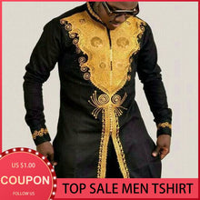 Load image into Gallery viewer, Men Shirt Slim Stand Collar Color Block Long Sleeve Print Mid-Length T-shirt For Male Clothing Young Fashion Muslim African Tee
