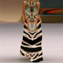 Load image into Gallery viewer, MOVOKAKA Vintage Tiger Print Dress 2021 V Neck Casual Holiday Long Dresses Summer Woman Sleeveless Girls Beach Maxi Dress Women