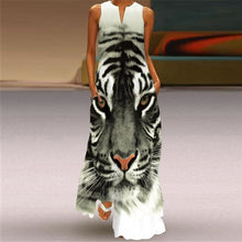Load image into Gallery viewer, MOVOKAKA Vintage Tiger Print Dress 2021 V Neck Casual Holiday Long Dresses Summer Woman Sleeveless Girls Beach Maxi Dress Women