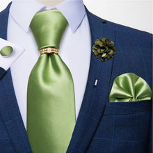 Load image into Gallery viewer, 8cm Men Silk Tie White Solid Necktie Men's Formal Wedding Party Ties Cufflinks Hanky Flower Brooch Set Men Gift Corbatas DiBanGu