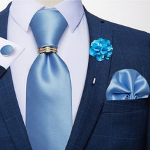 Load image into Gallery viewer, 8cm Men Silk Tie White Solid Necktie Men's Formal Wedding Party Ties Cufflinks Hanky Flower Brooch Set Men Gift Corbatas DiBanGu