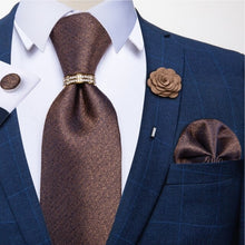 Load image into Gallery viewer, 8cm Men Silk Tie White Solid Necktie Men's Formal Wedding Party Ties Cufflinks Hanky Flower Brooch Set Men Gift Corbatas DiBanGu