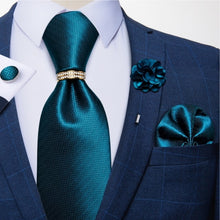 Load image into Gallery viewer, 8cm Men Silk Tie White Solid Necktie Men's Formal Wedding Party Ties Cufflinks Hanky Flower Brooch Set Men Gift Corbatas DiBanGu