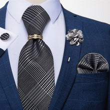 Load image into Gallery viewer, 8cm Men Silk Tie White Solid Necktie Men's Formal Wedding Party Ties Cufflinks Hanky Flower Brooch Set Men Gift Corbatas DiBanGu