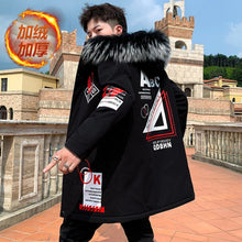 Load image into Gallery viewer, Autumn Winter New Hip Hop Men's Plush Thicken Overcoat Warm Streetwear Mid-Long Length Printed Jacket with Detachable Fur Collar