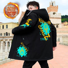 Load image into Gallery viewer, Autumn Winter New Hip Hop Men's Plush Thicken Overcoat Warm Streetwear Mid-Long Length Printed Jacket with Detachable Fur Collar