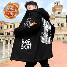 Load image into Gallery viewer, Autumn Winter New Hip Hop Men's Plush Thicken Overcoat Warm Streetwear Mid-Long Length Printed Jacket with Detachable Fur Collar
