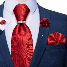 Load image into Gallery viewer, 8cm Men Silk Tie White Solid Necktie Men's Formal Wedding Party Ties Cufflinks Hanky Flower Brooch Set Men Gift Corbatas DiBanGu
