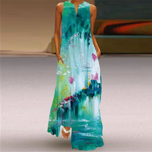 Load image into Gallery viewer, Summer Women Fashion Printed Flowers Sleeveless Casual Dress Sundress Ladies Elegant Party Vintage Peacock feather Long Dresses