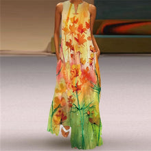 Load image into Gallery viewer, Summer Women Fashion Printed Flowers Sleeveless Casual Dress Sundress Ladies Elegant Party Vintage Peacock feather Long Dresses