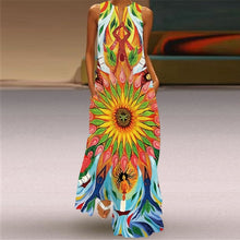 Load image into Gallery viewer, Summer Women Fashion Printed Flowers Sleeveless Casual Dress Sundress Ladies Elegant Party Vintage Peacock feather Long Dresses