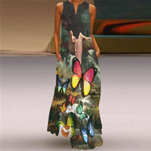 Load image into Gallery viewer, Summer Women Fashion Printed Flowers Sleeveless Casual Dress Sundress Ladies Elegant Party Vintage Peacock feather Long Dresses