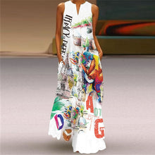 Load image into Gallery viewer, Summer Women Fashion Printed Flowers Sleeveless Casual Dress Sundress Ladies Elegant Party Vintage Peacock feather Long Dresses