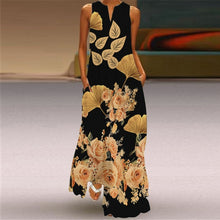 Load image into Gallery viewer, Summer Women Fashion Printed Flowers Sleeveless Casual Dress Sundress Ladies Elegant Party Vintage Peacock feather Long Dresses