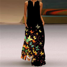 Load image into Gallery viewer, Summer Women Fashion Printed Flowers Sleeveless Casual Dress Sundress Ladies Elegant Party Vintage Peacock feather Long Dresses