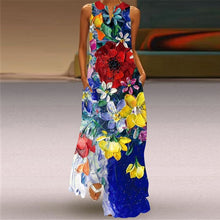 Load image into Gallery viewer, Summer Women Fashion Printed Flowers Sleeveless Casual Dress Sundress Ladies Elegant Party Vintage Peacock feather Long Dresses