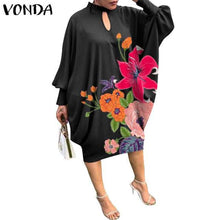 Load image into Gallery viewer, Women Summer Dress 2021 VONDA Beach Sundress Vintage Long Sleeve Printed Mdi Dress Casual Lapel Neck Party Vestidos Elegant Robe