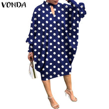 Load image into Gallery viewer, Women Summer Dress 2021 VONDA Beach Sundress Vintage Long Sleeve Printed Mdi Dress Casual Lapel Neck Party Vestidos Elegant Robe