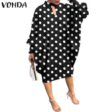 Load image into Gallery viewer, Women Summer Dress 2021 VONDA Beach Sundress Vintage Long Sleeve Printed Mdi Dress Casual Lapel Neck Party Vestidos Elegant Robe
