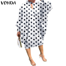Load image into Gallery viewer, Women Summer Dress 2021 VONDA Beach Sundress Vintage Long Sleeve Printed Mdi Dress Casual Lapel Neck Party Vestidos Elegant Robe