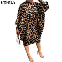 Load image into Gallery viewer, Women Summer Dress 2021 VONDA Beach Sundress Vintage Long Sleeve Printed Mdi Dress Casual Lapel Neck Party Vestidos Elegant Robe