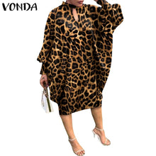 Load image into Gallery viewer, Women Summer Dress 2021 VONDA Beach Sundress Vintage Long Sleeve Printed Mdi Dress Casual Lapel Neck Party Vestidos Elegant Robe
