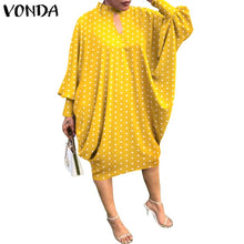 Load image into Gallery viewer, Women Summer Dress 2021 VONDA Beach Sundress Vintage Long Sleeve Printed Mdi Dress Casual Lapel Neck Party Vestidos Elegant Robe