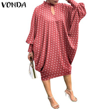 Load image into Gallery viewer, Women Summer Dress 2021 VONDA Beach Sundress Vintage Long Sleeve Printed Mdi Dress Casual Lapel Neck Party Vestidos Elegant Robe