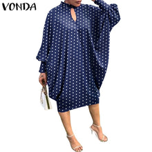 Load image into Gallery viewer, Women Summer Dress 2021 VONDA Beach Sundress Vintage Long Sleeve Printed Mdi Dress Casual Lapel Neck Party Vestidos Elegant Robe