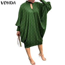 Load image into Gallery viewer, Women Summer Dress 2021 VONDA Beach Sundress Vintage Long Sleeve Printed Mdi Dress Casual Lapel Neck Party Vestidos Elegant Robe