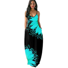 Load image into Gallery viewer, 2021 Sunflower Print Long Maxi Dress Sleeveless Women Summer Sexy V-Neck Black Strappy Dress Open Back vestido de verano