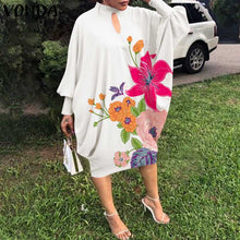 Load image into Gallery viewer, Women Summer Dress 2021 VONDA Beach Sundress Vintage Long Sleeve Printed Mdi Dress Casual Lapel Neck Party Vestidos Elegant Robe
