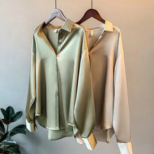 Load image into Gallery viewer, Spring 2021 Womens Clothing Silk Shirt Vintage Blouse Women Sheer Top Women Longsleeve Dress Shirt Plus Size Woman Overshirt