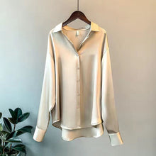 Load image into Gallery viewer, Spring 2021 Womens Clothing Silk Shirt Vintage Blouse Women Sheer Top Women Longsleeve Dress Shirt Plus Size Woman Overshirt