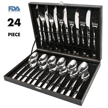 Load image into Gallery viewer, Gift Wooden Box & 24PCS Cutlery Set Steel Dinner Set Stainless Steel Mirror Polishing Sets Tableware Flatware Dinnerware