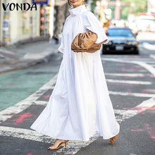 Load image into Gallery viewer, 2021 VONDA Summer Dress Women Turtleneck Vintage Short Sleeve Party Dresses Elegant Robe Bohemian Vestidos Long Maxi Robes Femme