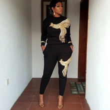 Load image into Gallery viewer, African Sets For Women 2021 Long Sleeve Beading Sequined African Elastic Bazin Baggy Pants Rock Style Dashiki Famous Suit Lady