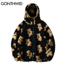 Load image into Gallery viewer, GONTHWID Fleece Hooded Jackets Streetwear Casual Harajuku Hip Hop Men Women Fashion Bear Print Full Zip Hooded Coat Tops Outwear