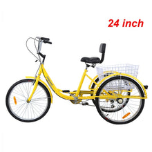 Load image into Gallery viewer, Ridgeyard 26 Inch 24 Inch Adult Tricycle Shopping Cargo 7-Speed Bicycle 26" 24" Three Wheel Bike Trike With Basket Cart Backrest