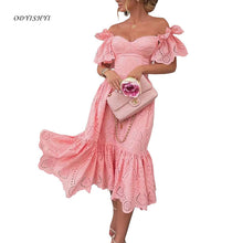 Load image into Gallery viewer, 2021 Autumn New Women's Dresses Sexy One-Shoulder Pink Polka Dot Pink Dress Tunics Maxi Dress Ladies Beach Outing Vestidos DR03