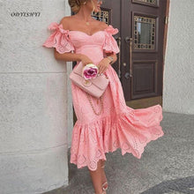 Load image into Gallery viewer, 2021 Autumn New Women's Dresses Sexy One-Shoulder Pink Polka Dot Pink Dress Tunics Maxi Dress Ladies Beach Outing Vestidos DR03