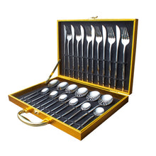 Load image into Gallery viewer, 24pcs Gold Dinnerware Set Stainless Steel Tableware Set Knife Fork Spoon Luxury Cutlery Set Gift Box Flatware Dishwasher Safe