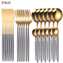 Load image into Gallery viewer, 24pcs Gold Dinnerware Set Stainless Steel Tableware Set Knife Fork Spoon Luxury Cutlery Set Gift Box Flatware Dishwasher Safe