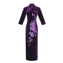 Load image into Gallery viewer, Sheng Coco Purple Elegant Velvet Long Cheongsam Long Sleeve Chinese Dress Evening Qipao Winter 4XL Plus Size Women Clothing
