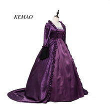 Load image into Gallery viewer, Purple High Quality Renaissance Fair Dark Queen Elizabeth I Ball Gown Period Dress with Train Reenactment Costume